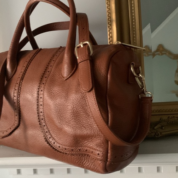 Talbots Brown cognac laser cut 100% Leather Shoulder hand  Bag tote - Picture 2 of 12